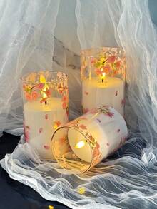 3pcs Set Flameless Candle Lights, Battery Operated Candles, Unbreakable Acrylic Candles With Remote Control, Cherry Blossom Print Cup Candles, Suitable For Desktop Decor, Christmas, Halloween, Valentine's Day, Mother's Day, Birthday, Proposal, Wedding, Party, Holiday Atmosphere Decoration - Cherry Blossoms - View 9