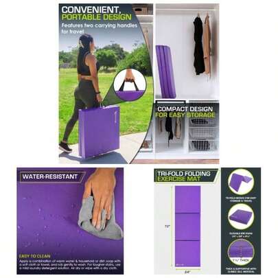 ProSource Tri - Fold Folding Thick Exercise 6u2019x2u2019 With Carrying Handles, Gymnastics, Stretching, Core Workouts
