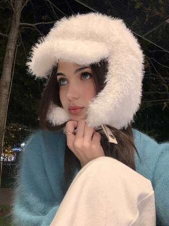 1pc Women Striped Fuzzy Knit Beanie Hat, Winter Warm Windproof Ear Protection Thick Knitted Cap, Cute Influencer Casual Elegant Retro Streetwear Fashion Versatile Slouchy Hat, Suitable For Outdoor, Skiing, Cycling, Travel, Party, Daily Use