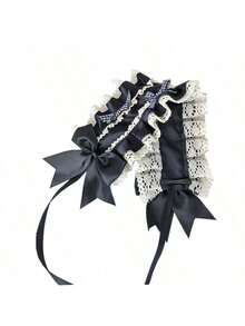1件手工蕾丝花边发箍，甜美可爱的编织蝴蝶结发饰，适合女孩、女仆装、洛丽塔风格