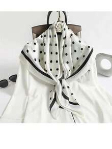 MilyModa Large Polka Dot Print Satin Scarf, Multipurpose, 90x90, Cropped, Bandana, Turban - Bolinha-branco - View 1