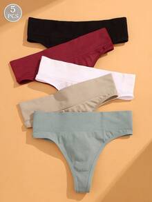 VKME 5pcs/Set Seamless Thong Panties, Women Low Waist Sports Underwear - Multicolor - View 11