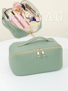 1 PC Mint Green Pu Leather Premium Pillow Bag, Versatile Travel And Commuter Handbag Make Up Bag,Fashionable And Casual Large Capacity Portable Zipper Makeup Bags,Travel And Vacation Essentials Cosmetic Bags For Sanitary Napkins,Pouch Pads - 綠色 - 查看 9