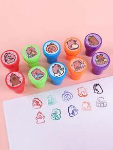 12pcs/10pcs-Capybara Pattern Stamps - Mini Self Printed Seal, Easy-Grip, Assorted Colors, Perfect For Arts And Diy Crafts & Birthday,Back To School Party Baby Shower Party Favors,Back To School, School Thingsfor Girls/Boys, Backpack,School Supplies - Multicolor - View 6