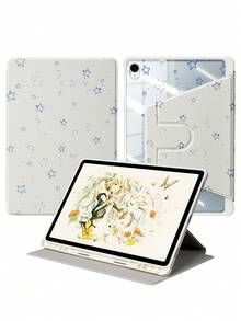 DANYCASE 超薄旋转保护套，兼容三星 Galaxy Tab S9 FE+ S9+ 12.4 英寸 S9 S9FE A8 S7+ S8+ S7FE S7 S8 S6lite，带笔槽设计，防震保护套，透明后盖 - 星星 - 查看 3