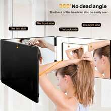 3 Way Mirror For Self Hair Cutting 360° Barber Trifold Mirror Makeup Mirror - Black - View 3
