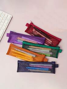 2 件装尼龙拉链网袋，透明可视，多种颜色可选，网状铅笔盒，多功能拉链便携文具袋，适合收纳学习用品、化妆刷等，返校季收纳袋 - 彩色 - 查看 3