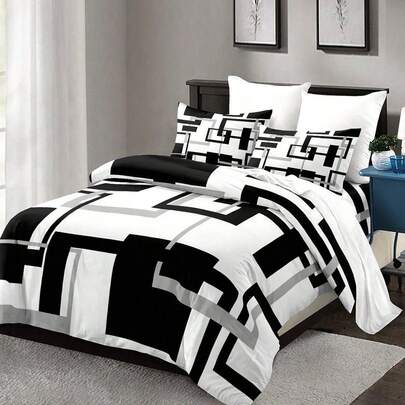 2/3pcs Geometic Pattern Digital Print Polyester Duvet Cover Set, Modern Bedding Set For All Seasons, Soft, Breathable, Machine Washable, Zipper Closure,(1 Duvet Cover+ 1/2 Pillowcases, No Filler)