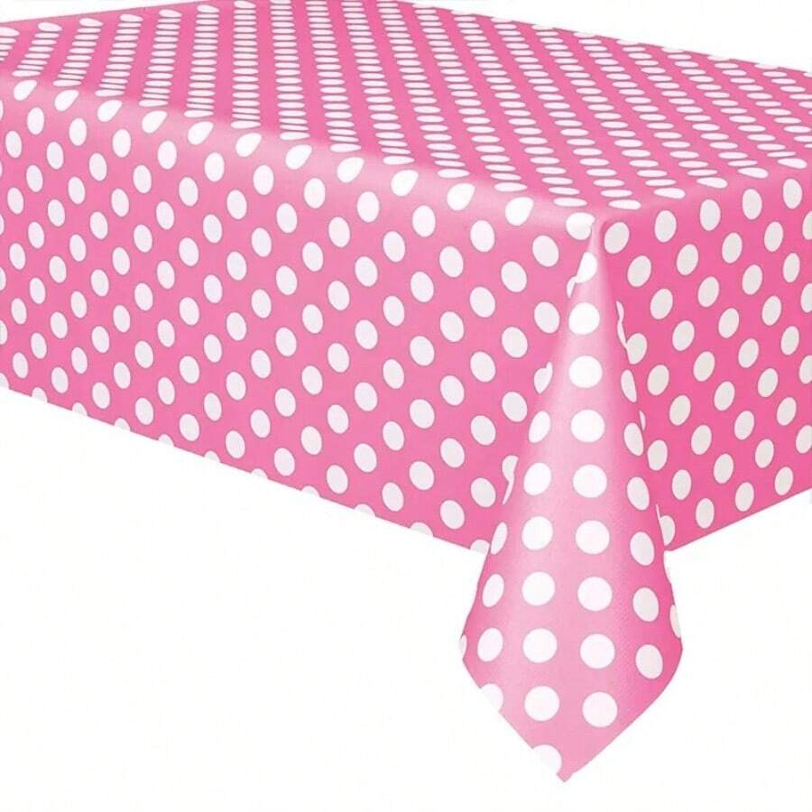 1pc Birthday Party Setup: Disposable PE Tablecloth With Polka Dots And Grids, Square Plastic Picnic Tablecloth, Waterproof And Oilproof - Baby Blue - View 1