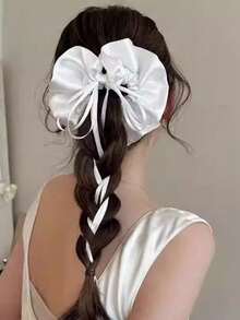 1/2 chiếc nơ satin với ruy băng dài, dây buộc tóc kiểu ballet cho tóc đuôi ngựa, thích hợp cho tiệc tùng và hẹn hò, dây buộc tóc, dây chun buộc tóc, phụ kiện tóc làm đẹp tại nhà. - Nhiều màu - Xem 3