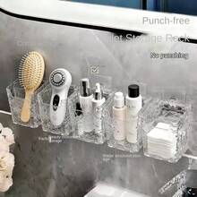 1pc/2pcs Wall Mounted Storage Box, Transparent Bathroom/Kitchen Organizer Rack For Storing Facial Cleanser, Glasses, Razor, Comb, Cotton Pads, Massager And Other Small Items