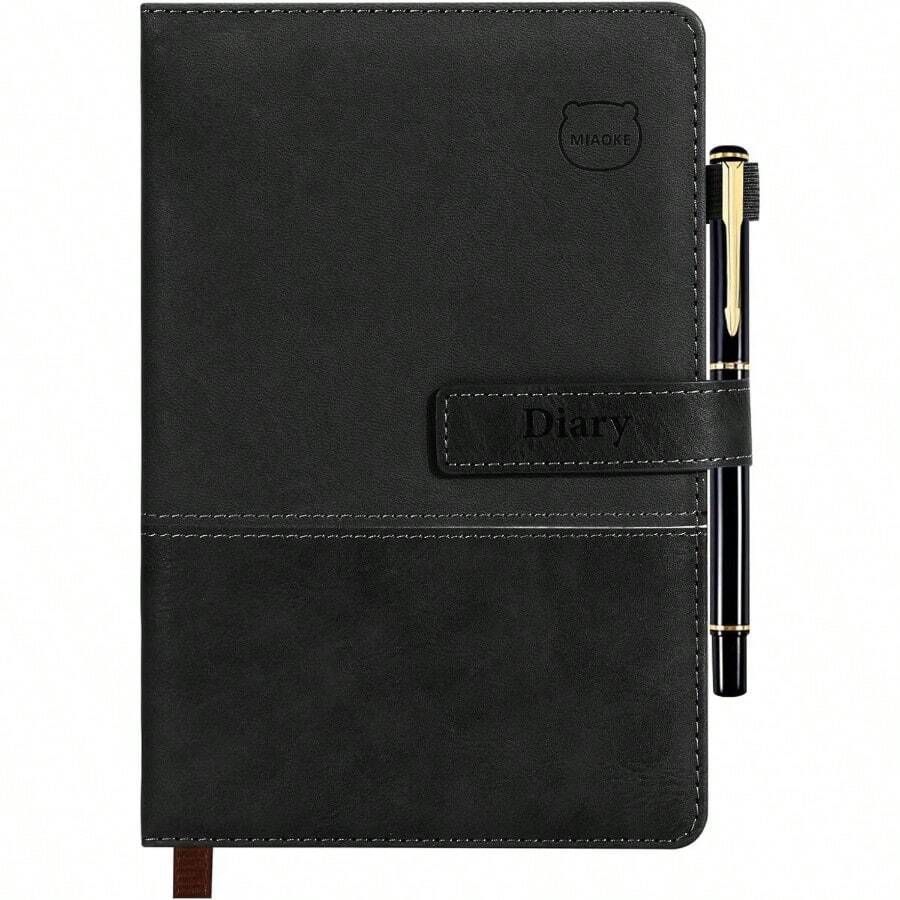 Journal A5 con Piel Vegana, Cierre Magntico y Corazones Libretas Pasta Dura, 200 Pginas Cuaderno de Notas, para Oficina, Escuela y Viajes - Negro - Ver 1