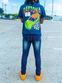 Men's Slim Fit Straight Leg Blue Jeans, Casual Street Style, All Season - Blue - View 6