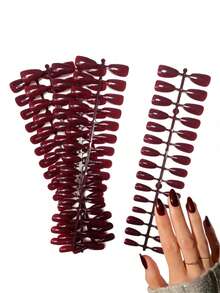 5片极简纯色杏仁形美甲贴纸，优雅酒红色调，简约柔和风格，适合DIY美甲，美甲用品 - 酒紅色 - 查看 4