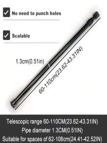 Adjustable Metal Tension Rod For Indoor/Outdoor Use, Closet, Garment Rack, Curtain, Shower Curtain, Window - Suitable For Bedroom, Living Room Home Decor - Black - View 17