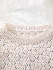女童夏季针织圆领镂空设计休闲T恤 - 米色 - 查看 2