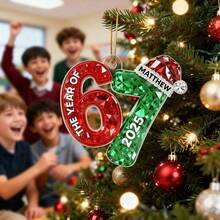 3D Effect Flat 67 Six Seven 2025 Slang Christmas - Personalized Acrylic Ornament - Funny Christmas Gift For Teen, Grandkid, Gen Alpha, Funny 67 Christmas Ornamen. - C-67 Yellow Rope Ornament - View 8