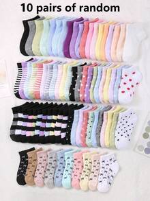 20 Pairs Kids Short Socks: Candy Colors, Lace Bow, Heart Pattern, Stripes, Soft & Comfortable, Casual & Versatile, Student Socks - Suitable For Daily Wear, Random Mixed Colors - Multicolor - View 16