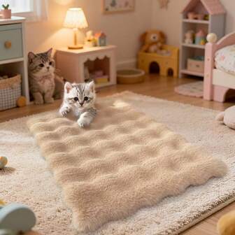 1件卡其色仿兔毛宠物垫，装饰地垫，卧室垫，床边地毯，客厅地毯，靠垫，蓬松宠物床，宠物窝装饰，室内宠物用品，时尚宠物用品，可机洗，适合小型宠物，家居装饰，节日装饰必备，秋冬季