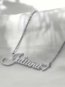 [Customized Necklace] Personalized Name Necklace - Stainless Steel Heart Pendant In Cursive Font, Valentine's Day Gift, Everyday Party Wear, Annual Accessory, Elegant Font Design, Refined Chain, Charming And Graceful Ornament - Multicolor - View 3