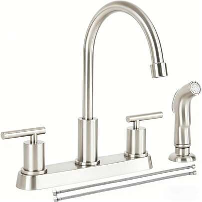 Kitchen Faucets, High Arc 360°Rotating Spout Kitchen Sink Faucet 2 Handle 8 Inch Centerset RV Kitchen Faucet With Supply Lines, 3 Hole Kitchen Faucet With Side Sprayer, Brushed Nickel