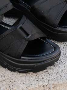 Women's Sports Sandals, New Summer Thick Sole Hook And Loop Closure Open Toe Beach Shoes, Casual Student Sandals - Black - View 7