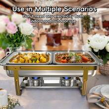 Chafing Dish Buffet Set 2/4 Pack 8QT 316 Stainless Steel Food Warmer Chafer Complete Set For Home Party, Buffets, Wedding,Rectangular Semi-Gold-Plated Stainless Steel Chafing Dish Set, Buffet Warmer For Hotel Catering, Parties, Weddings, Gold - 金色4PK-2個單格+1個雙格+1個三格 - 查看 8