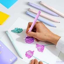 6pcs Colorful Ballpoint Pens, Elegant Appearance, Retractable Design, Suitable For Students Taking Notes, Teachers Highlighting, And Office Marking - Multicolor - View 7