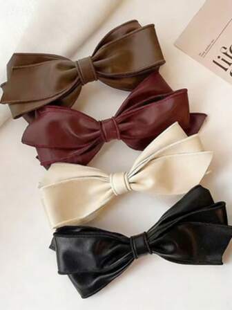 1pc High-End Soft PU Leather Bow Hair Clip, Elegant Style, Korean Half-Up Spring Clamp Ponytail