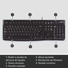 K120 Teclado con Cable para Windows, Plug-and-Play USB, Tamaño Normal, Resistente a Las Salpicaduras, Barra Espaciadora Curvada, Compatible con PC, Laptop - Negro - Teclado Computadora - Ver 5