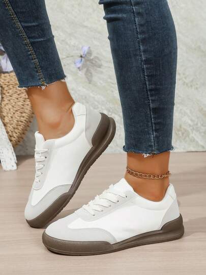 Damsneakers, platta, lätta, bekväma för fitness, promenader och skateboardåkning