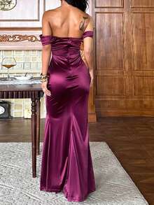 Robe de satin d'été sans épaules WOWDARK, rouge vin, robe de soirée mode pour femmes, robe de cocktail élégante convenant pour un anniversaire, une fête, la Saint-Valentin, un rendez-vous et d'autres occasions - Rouge foncé - Voir 11