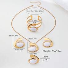Set de 5 piezas con colgante ovalado de acrílico con elemento de símbolo de moda, pendientes, pulsera y anillo, adecuado para que las mujeres lo usen en fiestas y reuniones - Blanco - Ver 6