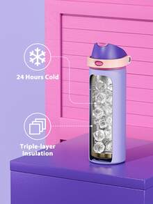 Meoky 24oz Vacuum Insulated Water Bottle with 2-in-1 Straw and Spout Lid, Insulated Cup, Keep Cold 24H, Leak-Proof, Fits in Car Cup Holder, Stainless Steel Tumbler for Sports, Travel, and School - 紫粉紅色 - 查看 2