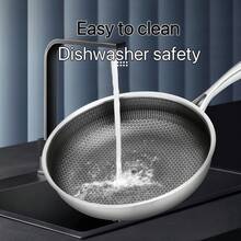高品质不粘煎锅，采用316L不锈钢材质，三明治底设计，导热迅速，适用于电磁炉和燃气灶，易于清洁。