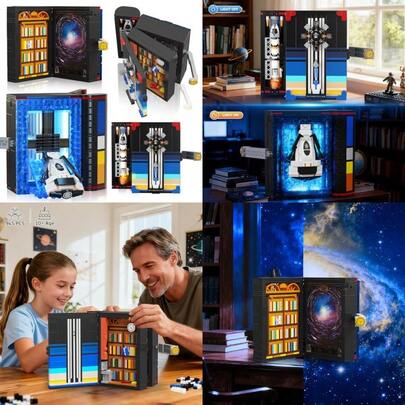 HOGOKIDS Magic Space Book Nook Building Set With LED Light 945PCS Book Nook Building Block Sets For Bookshelf Home Decor DIY Miniature Book Model Kit Christmas Birthday Gifts For Adults Boys GirlsAn Excellent Tool For Introducing Space Science