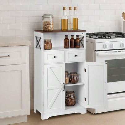 Storage Cabinet Coffee Bar Cabinet With 2 Adjustable Shelves 2 Drawers Bathroom