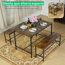 Juego de Mesa y Sillas de Comedor, Mesa de Comedor de Cocina de Madera Rústica con 2 Bancos, 4 Asientos, Ideal para Casa, Cocina y Comedor. Vintage.sillas para comedor/mesa - ANTIGUO - Ver 4