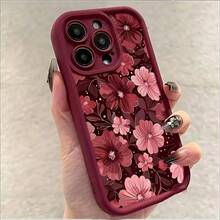 1pc Trendy Pink And Red Petal Wine Red Soft Shell Phone Case with Precise Cutouts, Suitable for  17/16/15/14/13/12, 11, 17 Pro Max Series, As Well As 14/15/16 Plus, 12/13 Mini, 17 Air, Etc. A Perfect Birthday Gift, Friend Gift, Or Couple'S Phone Case for Both Genders, Burgundy Phone Case, Phone Cases, Phone Cover, Max Phone, Phone For Girl/woman, Ph Aesthetic, Cover, Phonecase - Burdeos - Ver 4