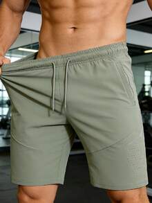 Men's Sports Running Fitness Shorts, Ice Silk Nylon High Elasticity, Cooling Sensation, Summer Fitness Sports Shorts - Green - View 3