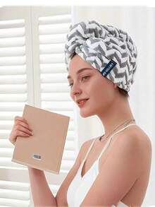 Faixa de cabelo de secagem rápida - Design listrado moderno, toalha de cabelo macia e absorvente para mulheres, roupão de banho em mistura de poliéster premium, essencial para a casa moderna, confortável de usar, toalha com padrão espinha de peixe. - Multicolorido - Ver 16