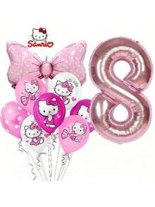 SANRIO 11件套粉色蝴蝶结数字气球套装，适用于家庭聚会、生日庆祝、万圣节装饰、圣诞节装饰、节日装饰、派对装饰、主题派对，设计可爱，气球耐用，节日主题材质，庆典套装，装饰气球，活动策划，派对 - 彩色 - 查看 9