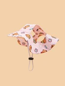 1pc Cute Polyester Wind-Resistant Sun Hat, Ear-Exposed Design, Anti-Shedding, Adjustable Sun Protection, Suitable For Small Pet Dogs To Wear Outdoors All Year Round - Pink - View 23
