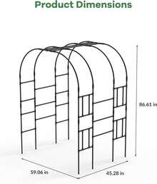 Arco enrejado para jardín exterior, soporte metálico para flores con revestimiento resistente al óxido, apto para plantas trepadoras, flores y hortalizas. Ideal para bodas, céspedes y fiestas - Negro - Ver 4