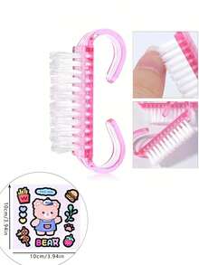 指甲清洁刷，用于清洁指甲，钩针编织刷头，符合人体工学的粉色手柄，小型除尘刷，去除指甲灰尘，塑料清洁刷，美甲沙龙清洁工具，除尘小刷，非常适合美甲和足疗，高效清洁手指和指甲，无异味