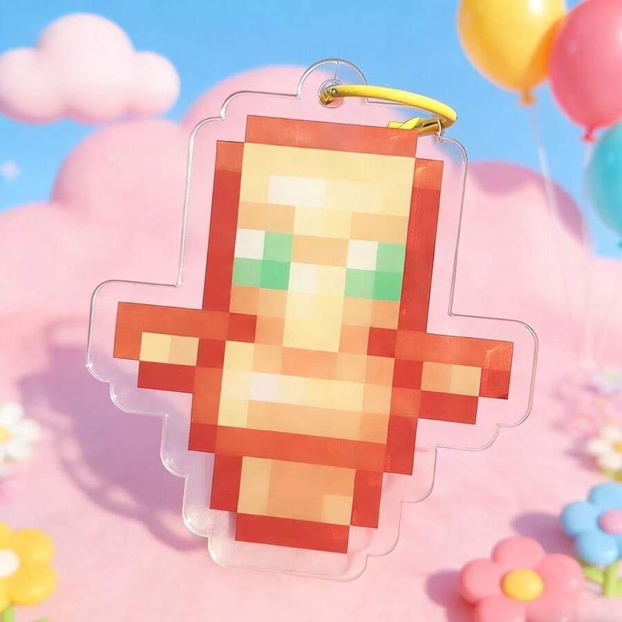 1pc New Arrival 10cm Pixel Style Acrylic Pendant, Creative Cubic Figure Keychain (Random Color), Birthday/Christmas/Easter/Valentine's Day/Perfect Gift - Multicolor - View 1
