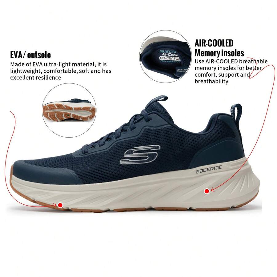 Skechers Giày nam nhẹ, thoải mái, đế trong EVA + mút hoạt tính thoáng khí, giày chạy bộ giảm sốc, độ đàn hồi mềm mại, 232835-NVW - Xanh nước biển/trắng - Xem 1