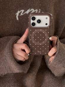 Autumn/Winter INS Milky Coffee White Polka Dot Magnetic Case Suitable For IPhone 17 Pro, 16 Pro Max, 15 Pro, 14 Pro, 13 Series, Anti-Fall Phone Case For Women