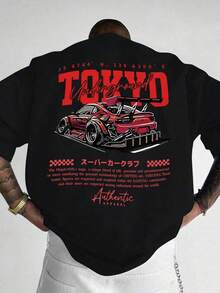 Orcacoatings Tokyo Underground Drift Graphic Tees Men - JDM Car & Checkered Flag Print T Shirts For Men, 100% Cotton Oversized Casual Short Sleeve Shirt, Valentine's Day Gifts For Men,Funny New Year Shirts,Retro Racing Inspired Apparel For Car Enthusiasts & Street Style Fans - 黑色 - 查看 3
