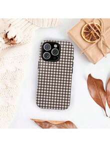 格纹拼贴手机壳，兼容 16 Pro Max | 可爱浓缩咖啡棕色秋季款 - 彩色 - 查看 5